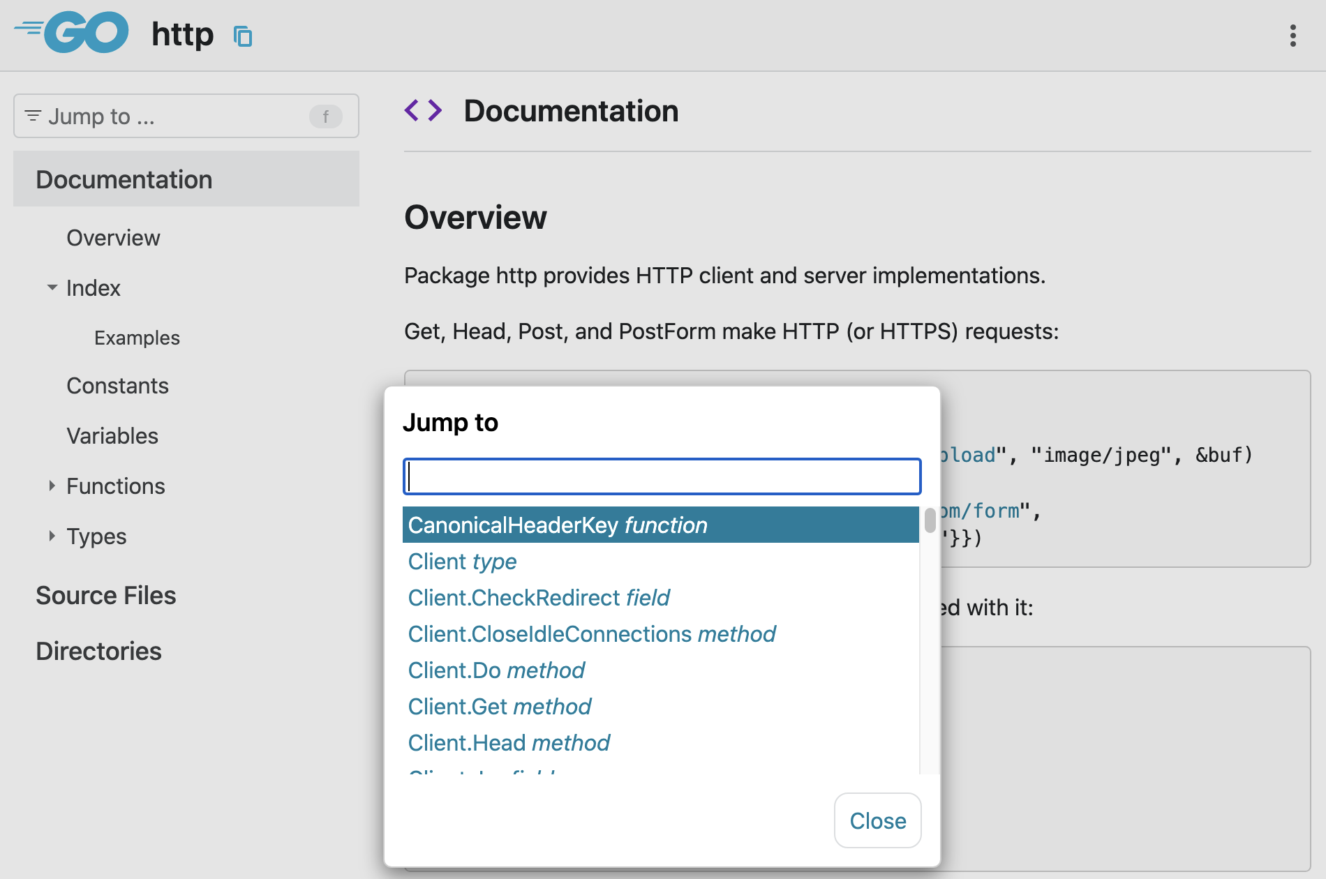 Jump To feature navigating net/http